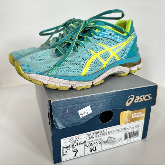 ASICS Gel Pursue 3 Running Active Shoe Size 7 Aqua Splash Safety Yellow Aquarium - Picture 1 of 7